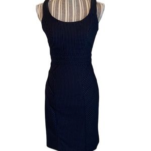 XOXO black and white pinstripe dress, detailed trim at waist and hips